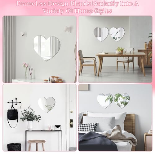 Heart Shaped Acrylic Wall Mirror - 12.2" x 11.6" Decorative Mirror