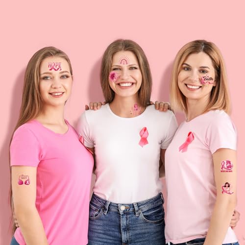 Konsait 96 PCS Breast Cancer Awareness Temporary Tattoos Ribbon Face Stickers