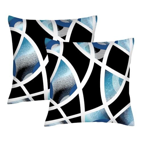 Set of 2 18x18 Inch Blue and Black Geometric Throw Pillow Covers - Modern Home Decor