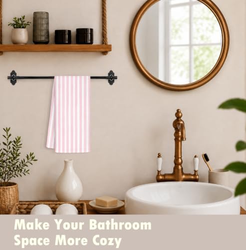 Pink Striped Decorative Hand Towels 16x24 - Absorbent Preppy Bathroom Decor