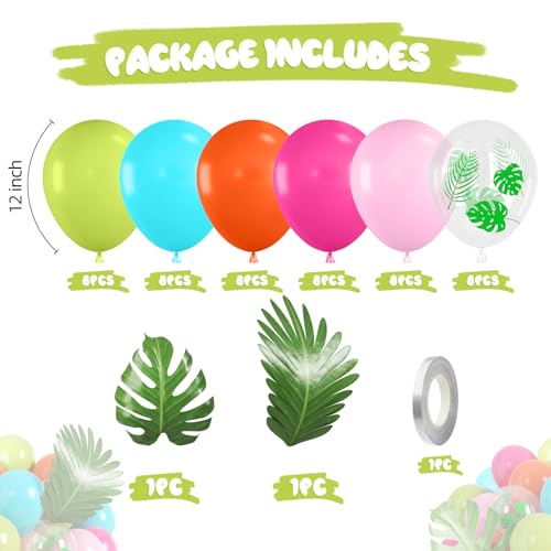 Tropical Hawaiian Balloon Set - 50 Pcs Pink, Teal & Green Luau Decorations