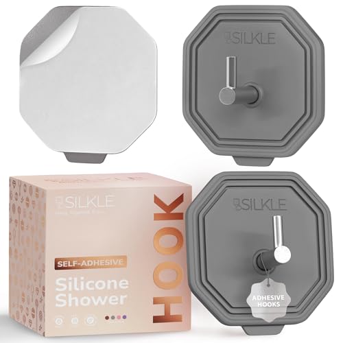SILKLE Silicone Shower Hooks - 2-Pack Adhesive Towel Holders