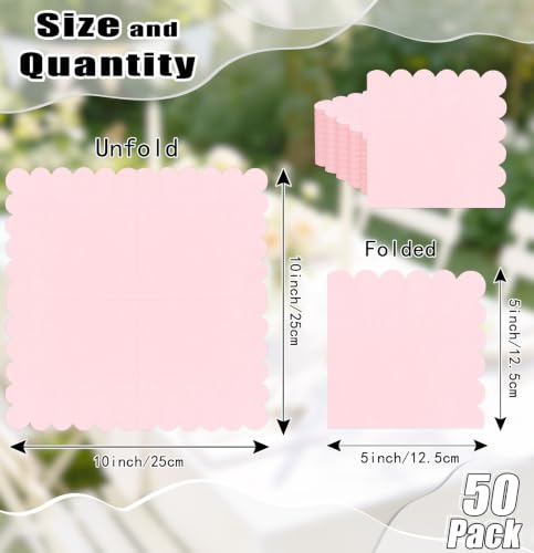 50-Pack 2-Ply Light Pink Scalloped Disposable Cocktail Napkins 5x5 Inch