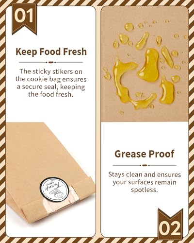 50 PCS Small Kraft Paper Cookie Bags with Seal - 3.5" x 2.3" x 7.5"