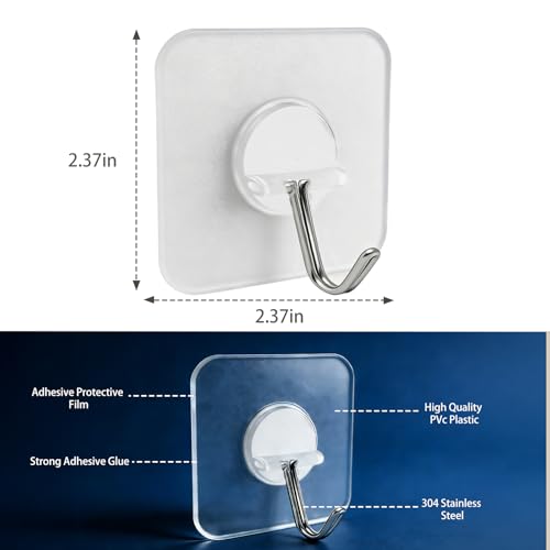 Heavy Duty Transparent Waterproof Adhesive Wall Hooks - 5 Pack for Bathroom Kitchen Outdoor