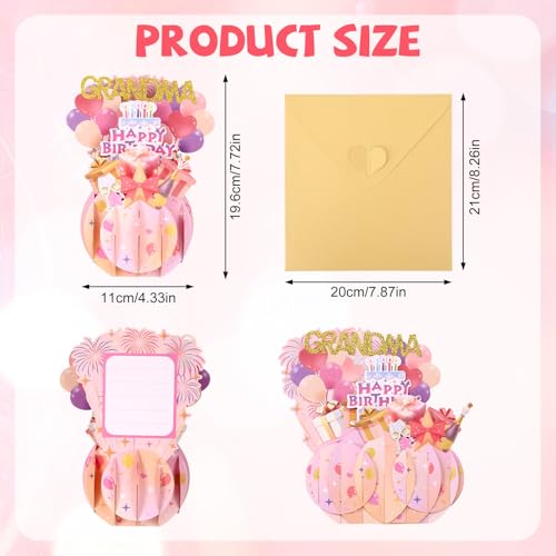 3D Happy Birthday Pop Up Card for Grandma with Envelope