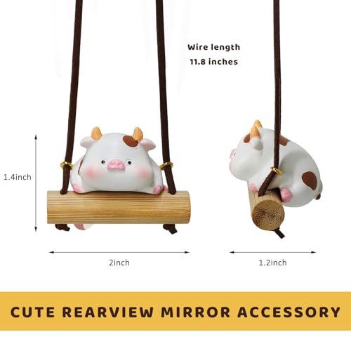 Swinging Cow Rearview Mirror Hanging Ornament - Cute Resin Car Pendant