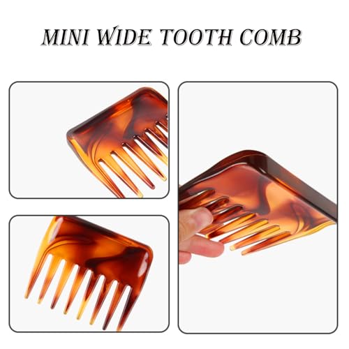 Denlydom Mini Wide Tooth Detangling Comb for Curly Hair and Beard (Brown)