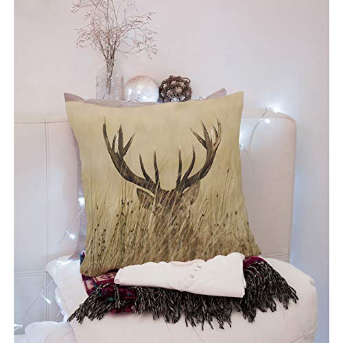 Antler Deer Throw Pillow Cover - 18x18 Cotton Linen Cushion