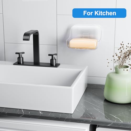 FEPTUASE 2-Pack Acrylic Soap Dishes with Self-Draining Design, No Drilling Wall Mount