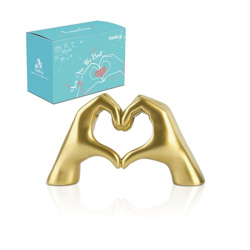 Heart Gesture Sculpture - Modern Gold Resin Hand Statue for Home Decor