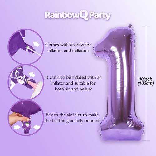 Purple 40-Inch Foil Number 1 Balloon for 1st Birthday Party