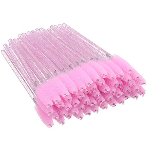 Elisel 100 PCS Disposable Mascara Brushes Pink Crystal Eyelash Wands