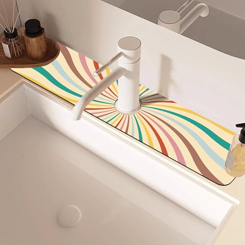 Absorbent Retro Swirl Kitchen Sink Splash Guard Mat 5.5" x 24"