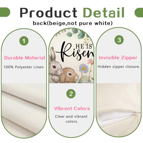 Easter Bunny Pillow Cover 12x20 | He is Risen Cross Design