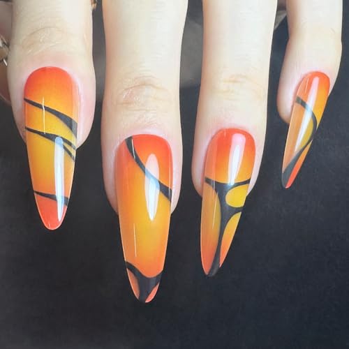 Redykat Extra Long Stiletto Press On Nails Orange Aura False Nails