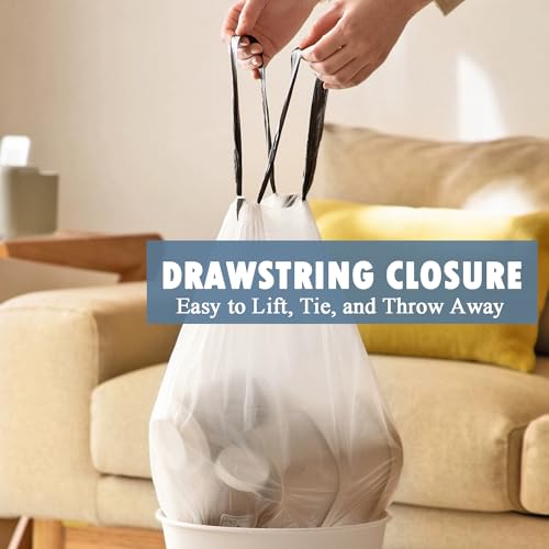 PACCOLYN 4 Gallon Small Trash Bags with Drawstring, 57 Count White Liners