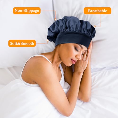 Meliya 2-Pack Satin Silk Sleep Bonnet for Curly Hair with Adjustable Band