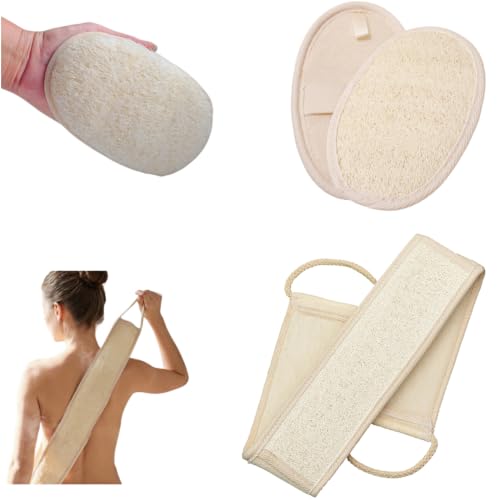 Natural Loofah Exfoliating Body Scrubber 2-Piece Bath Set
