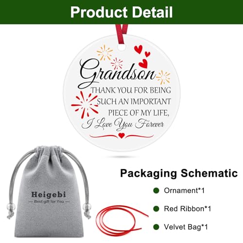 Personalized Ceramic Ornament for Grandson - Heart Plaque Gift