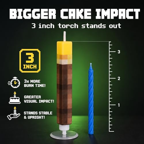 6 Pack Large Pixel Torch Birthday Candles for Gaming Cake Decorations