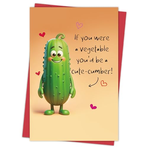 Funny Punny Valentine's Day Card - Cute-cumber Greeting Card for Him and Her