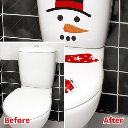 Christmas Snowman Toilet Seat Cover Stickers Waterproof Decals - Holiday Bathroom Decor