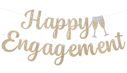 Pre-Strung Happy Engagement Banner - Gold Glitter Party Decoration