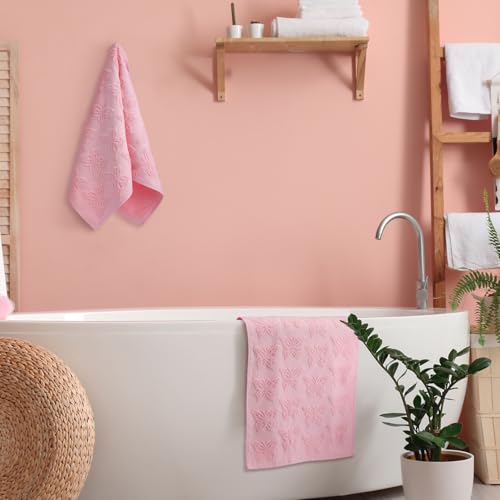 Light Pink Butterfly Hand Towels - 100% Cotton, 2 Pack