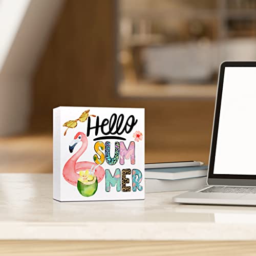 Hello Summer Wooden Box Decor - Motivational Desk Sign