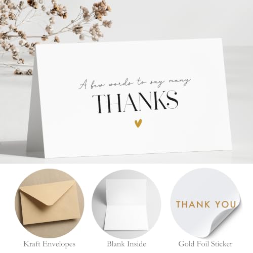 Elegant Thank You Cards with Envelopes - Pack of 40, Gold Foil Design