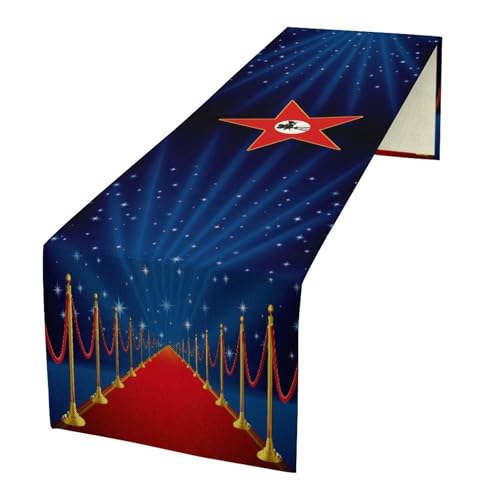 Red Carpet Table Runner Gold Star Spotlight Movie Night Decor 13x36in - Variation W13"x L36" / Moviered-5