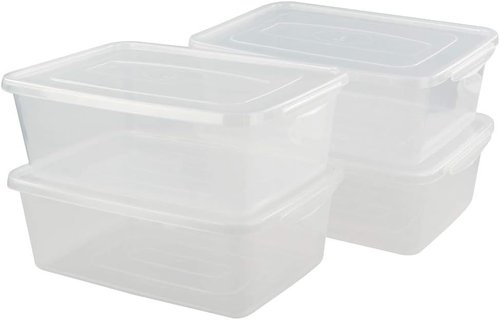 Jekiyo Clear Plastic Storage Bin - 14 Quart Latching Container with Lid | Set of 4 Packs