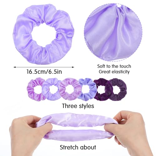 Purple Satin Silk Hair Scrunchies 6Pcs 4.5 Inch Soft Hair Ties for Women