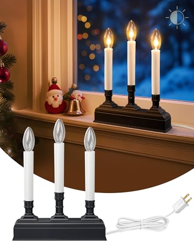 Black Dusk-to-Dawn Electric Window Candles - 3-Light Flameless Christmas Candolier