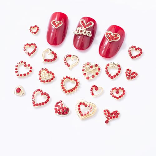 Valentine Heart Nail Charms 3D Rhinestones & Crystal Gems Set