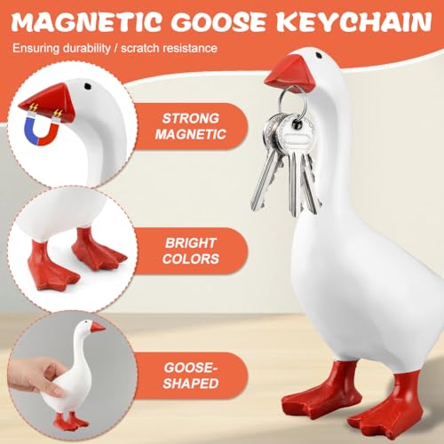 Trenqular 7-Inch Magnetic White Goose Key Holder Statue for Desk