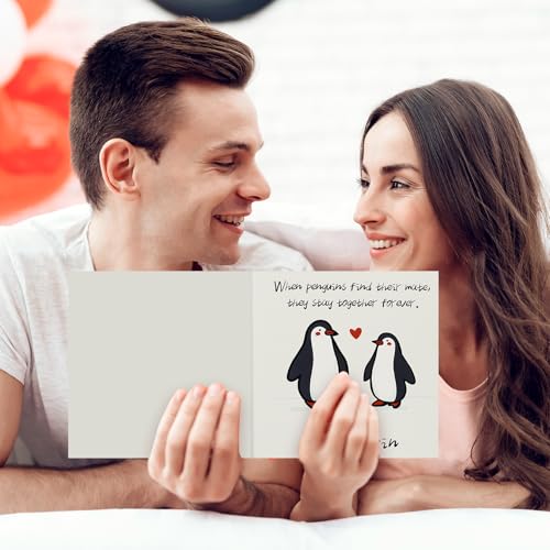 FloraSea Romantic Penguin Anniversary Card for Husband Wife and Couples