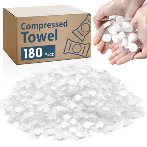 180 PCS Compressed Towel, Mini Compressed Towel Tablets, Disposable Compressed Face Towels, Camping Towel, Portable Bulk Compressed Coin Tissues for Home, Travel, Outdoor Sports