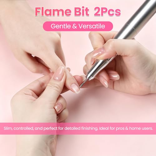 BQAN 2 Pcs Diamond Cuticle Remover Nail Drill Bits, Fine Grit Flame Bit
