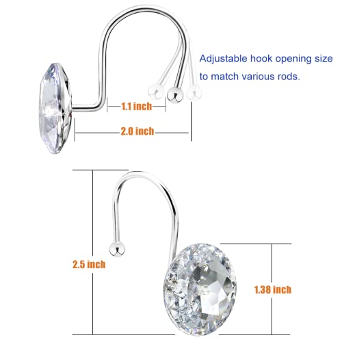 Yapicoco Crystal Rhinestone Shower Curtain Hooks - Clear 12-Piece Set