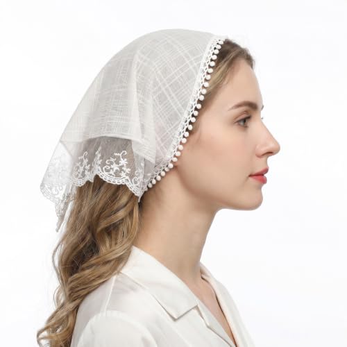 Jeffdad White Lace Head Scarf Vintage Floral Hair Bandana