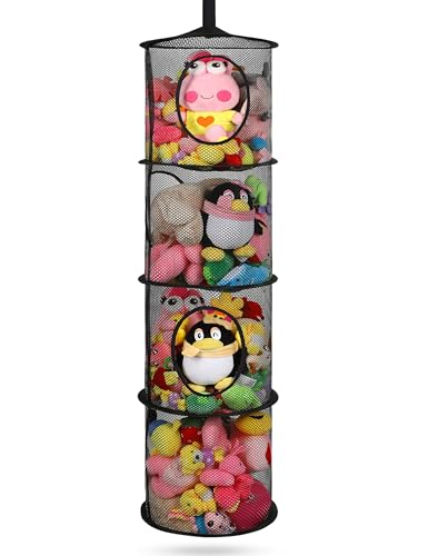 Black 4-Tier Stuffed Animal Storage Hammock Net for Kids