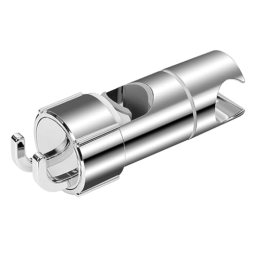OSDUE White Adjustable Shower Head Holder - 360° Rotating Chrome Clamp