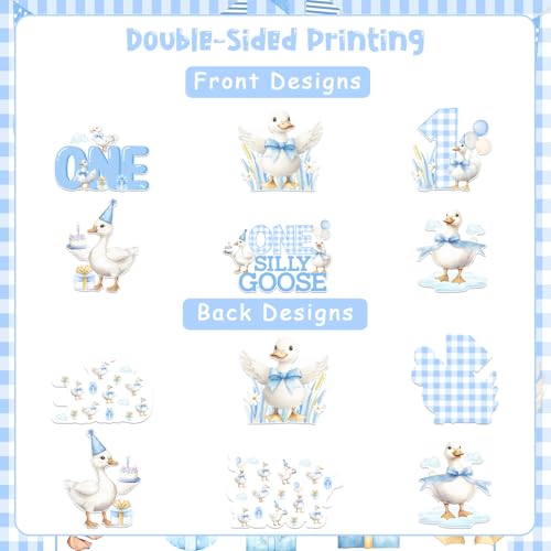 Blue Goose First Birthday Centerpiece Stickers - 24 Pcs
