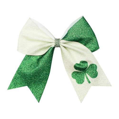 Large Glitter Shamrock Hair Clip Cheer Bow for St Patrick's Day 2-Pack