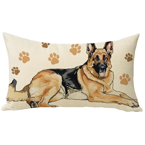 German Shepherd Lumbar Throw Pillow Cover, 12 x 20 Cotton Linen Cushion Case