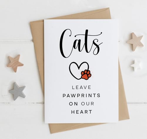 Cat Sympathy Card - 'Cats Leave Pawprints On Our Heart' - 5x7
