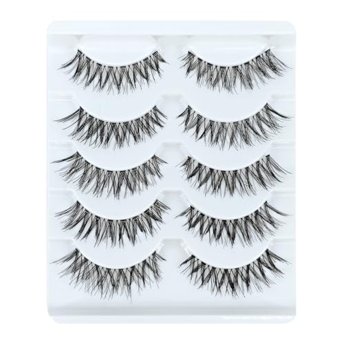 Ryidkcs Wispy False Eyelashes 12mm, 5 Pairs Reusable Clear Band Strip Lashes
