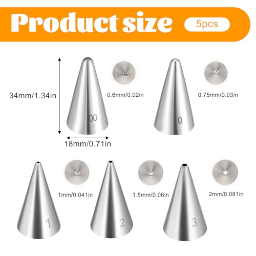 Fyntave 5-Piece Stainless Steel Round Piping Tips Set for Cake Decorating